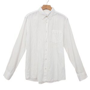 Zara Shirt Mens Medium White Cotton Linen Blend Coastal Casual Minimalist